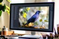 Digital art creation of a blue bird using design software on a computer Royalty Free Stock Photo