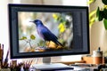 Digital art creation of a blue bird using design software on a computer Royalty Free Stock Photo
