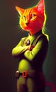 Digital art of a cute antropomorphic cat Royalty Free Stock Photo