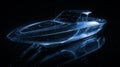 Glowing Wireframe of a Futuristic Speed Boat