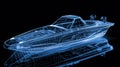 Glowing Wireframe of a Futuristic Speed Boat