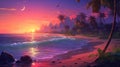 Digital Art of an Empty, Relaxing Tropical Island - Ideal as a Serene and Tranquil Wallpaper, Dusk Atmosphere