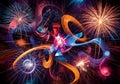 Of digital art featuring an explosion of colorful fireworks, swirling Royalty Free Stock Photo