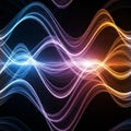 Digital art featuring intersecting light waves in hues of blue, purple, Royalty Free Stock Photo
