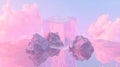 Digital art featuring a mirrored cube reflecting a desert sunset creates a tranquil scene perfect for a website banner