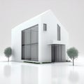 Digital art generative AI. Modern house minimalist on white floor with empty wall background in real estate sale or property