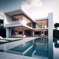 Digital art generative AI, Modern house and swimming pin luxurious style Royalty Free Stock Photo