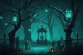 Digital art with Halloween night composition