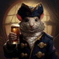 Digital Art Hyper-realistic Mouse In Pirate Costume Holding Beer