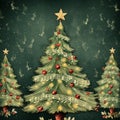 Digital Art Illustration Christmas Trees wrapped with ribbons of musical notes Royalty Free Stock Photo