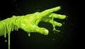 Digital Art Illustration of Sticky Green Fluorescent Booger Liquid Hand. Generative ai Royalty Free Stock Photo