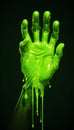 Digital Art Illustration of Sticky Green Fluorescent Booger Liquid Hand. Generative ai