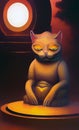 Digital art of a meditating cat in a fantasy setting Royalty Free Stock Photo