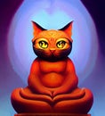 Digital art of a meditating cat in a fantasy setting Royalty Free Stock Photo