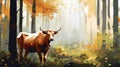Abstract Illustration Of A Brown Bull In The Forest For Sale