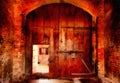 Digital art Painting - old wooden gate, farmhouse