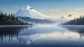 Highly Detailed Illustration Of Mountains And Water
