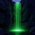 A waterfall made of cascading green binary code, reminiscent Royalty Free Stock Photo