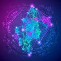 An abstract geometric network composed of interconnected neon triangles Royalty Free Stock Photo