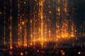 A digital art piece featuring an array of golden binary code cascading down on a black background, creating the illusion that Royalty Free Stock Photo