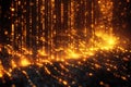 A digital art piece featuring an array of golden binary code cascading down on a black background, creating the illusion that Royalty Free Stock Photo