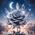 Silver Moon & Crystal Rose: Butterflies in Flight, generative ai