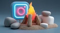 A digital art piece featuring a stylized campfire on a bed of small pebbles Royalty Free Stock Photo