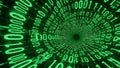 A green binary code tunnel with a black hole in the middle (ai generated) Royalty Free Stock Photo