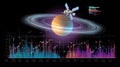 Space Exploration Data Visualization Satellite and Planet with Ring System over Financial Charts Royalty Free Stock Photo