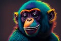 digital art portrait of a colorful monkey isolated in a dark background, animal illustration
