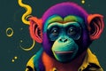 digital art portrait of a colorful monkey isolated in a dark background, animal illustration