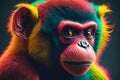 digital art portrait of a colorful monkey isolated in a dark background, animal illustration