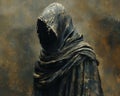 Digital art portrait of a mysterious figure cloaked in shadows