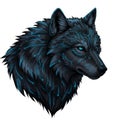 Digital Art Portrait of a Wolf with Glowing Blue Cybernetic Circuit Pattern on Fur Royalty Free Stock Photo