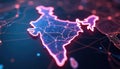 Digital art presents India map with network connections. Futuristic illustration shows tech infrastructure data transfer, digital Royalty Free Stock Photo