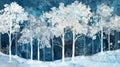 A digital art print depicting a frostcovered forest with delicate patterns of snow and ice adorning the trees and ground