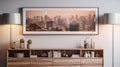 Photorealistic Wall Shelf With City Skyline Picture In 8k Resolution