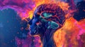 Digital art of a profile with a vibrant, exposed brain against an abstract fiery backdrop