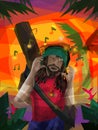 A Rastafari Musician listening music from his headphone.