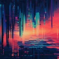 Abstract Cyberpunk Landscape: A Y2k Databending Twist On Age Of Exploration