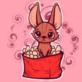 Digital art of a small dog sitting in a bag of chips. Vector of a cute chihuahua or coyote with big ears in a box of snacks Royalty Free Stock Photo