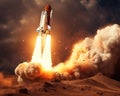 Digital art of a space shuttle rocket landing on Mars.
