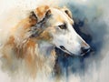 Digital art in the style of a watercolor portrait of a russian borzoi dog.