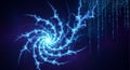 Digital art of a swirling blue data vortex with binary code background representing technology and futuristic network connections Royalty Free Stock Photo