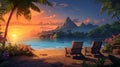 Digital Art Wallpaper of an Empty, Relaxing Tropical Island Surrounded by Water Under the Afterglow Sky: A Perfect Nature Retreat