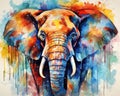 Digital art watercolor elephant abstract.