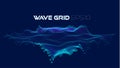 Digital art wave particles grid for design. Dynamic wave flow. Abstract 3d art background. Cyber space background. Particles