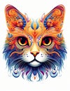 Digital art in white background cute cat abstract detailed zentangle