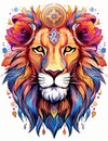 Digital art in white background cute lion abstract detailed zentangle