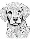 Digital art in white background cute puppy dog abstract detailed zentangle